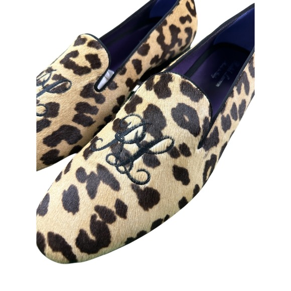 Ralph Lauren Purple Label Men Leopard Calf Hair RL Monogram Slippers Loafer 9D main image 6